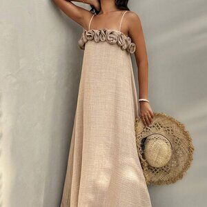 Khaki Casual Women's Floral Cami A-Line Dress